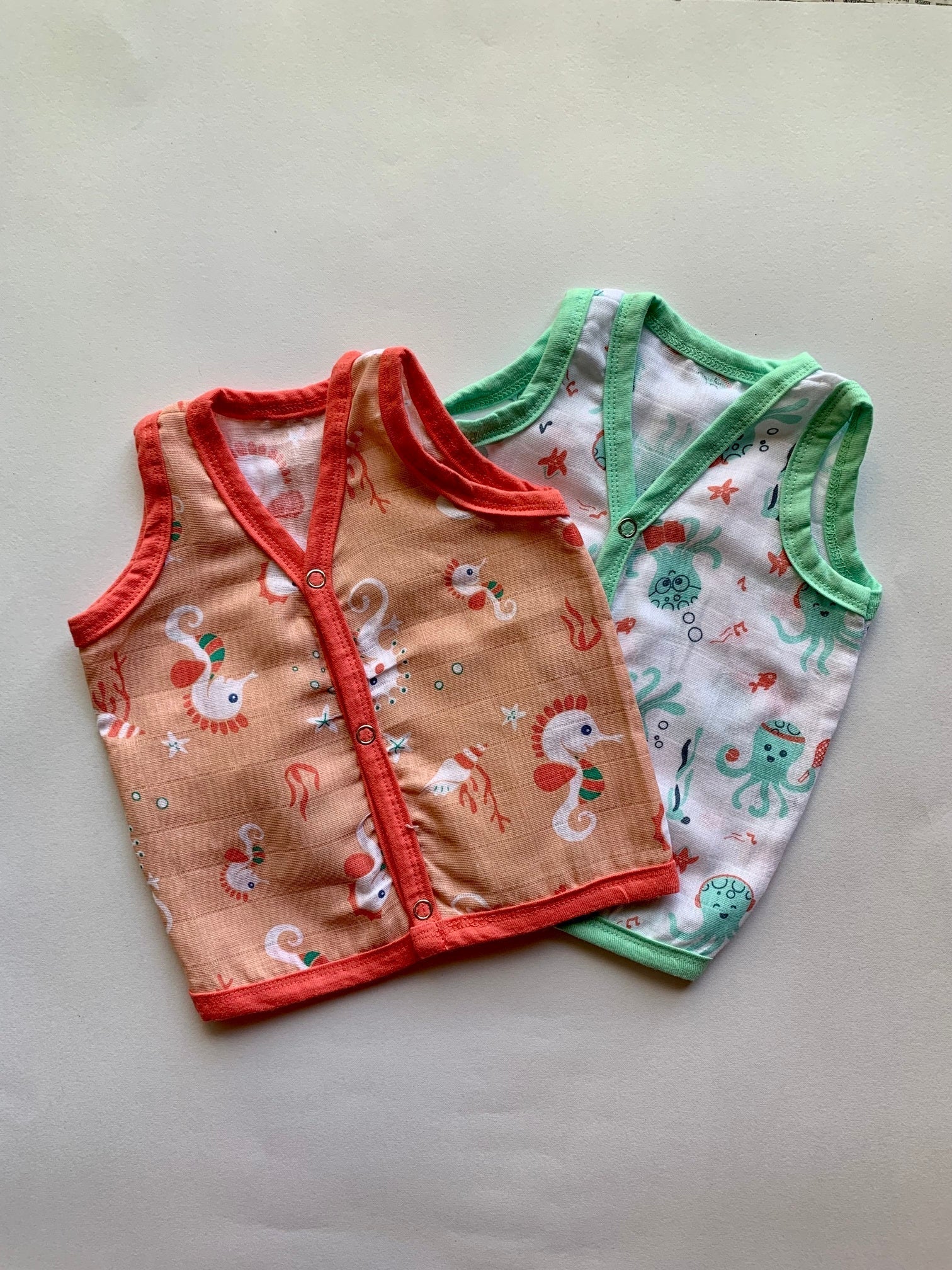 Ocean Dive organic muslin front open Jhabla top 2 pack: Octopus, Seahorse - Tinycubs - 