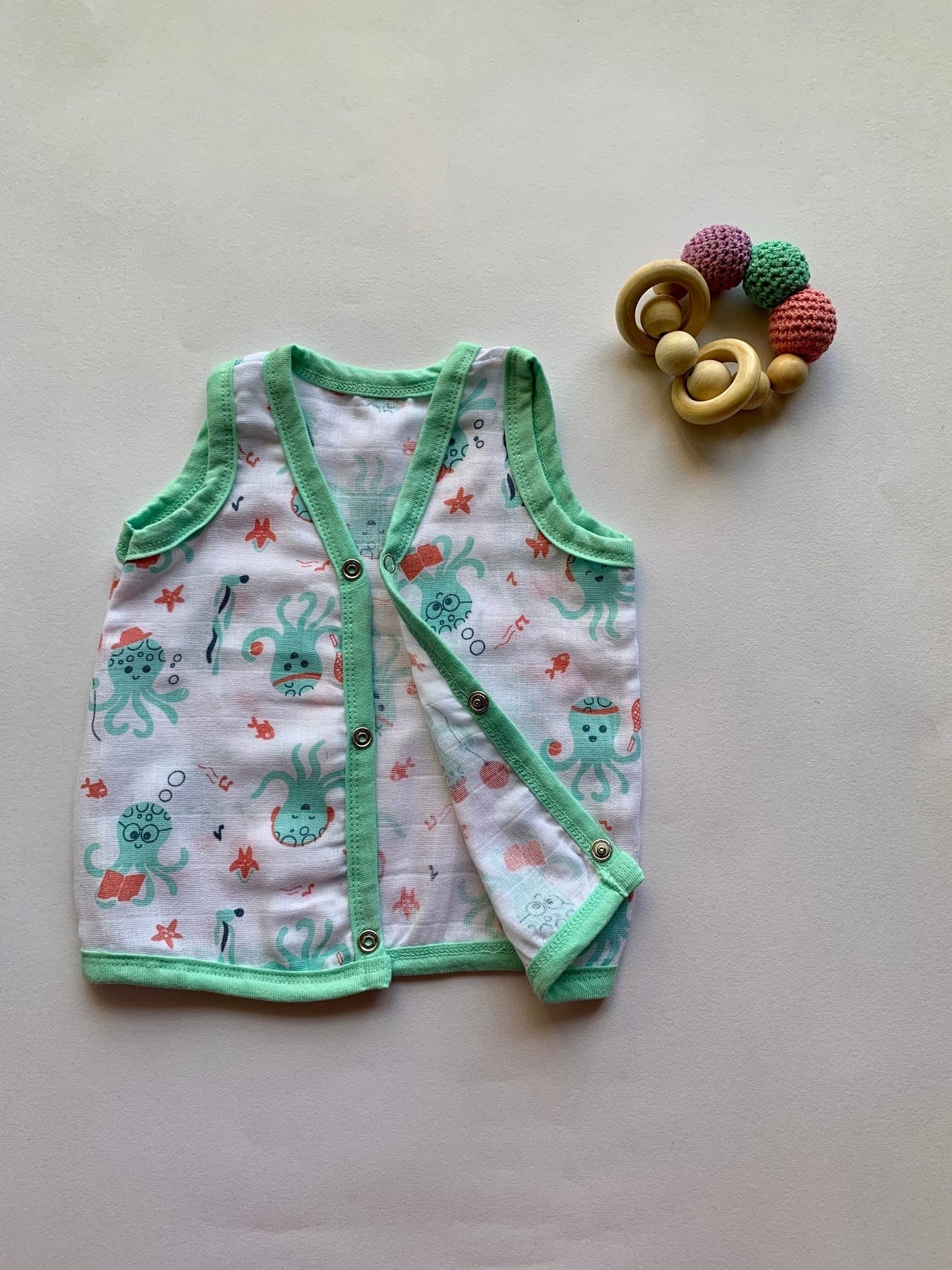 Ocean Dive organic muslin front open Jhabla top 2 pack: Octopus, Seahorse - Tinycubs - 