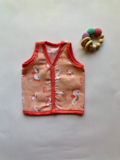 Ocean Dive organic muslin front open Jhabla top 2 pack: Octopus, Seahorse - Tinycubs - 