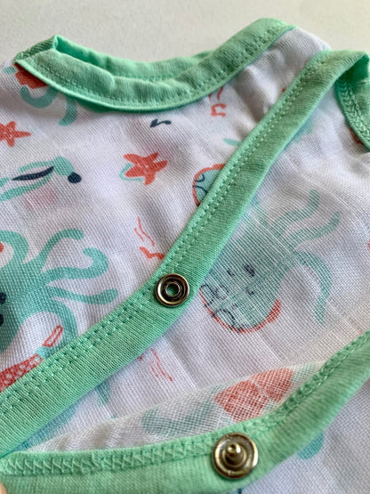 Ocean Dive organic muslin front open Jhabla top 2 pack: Octopus, Seahorse - Tinycubs - 