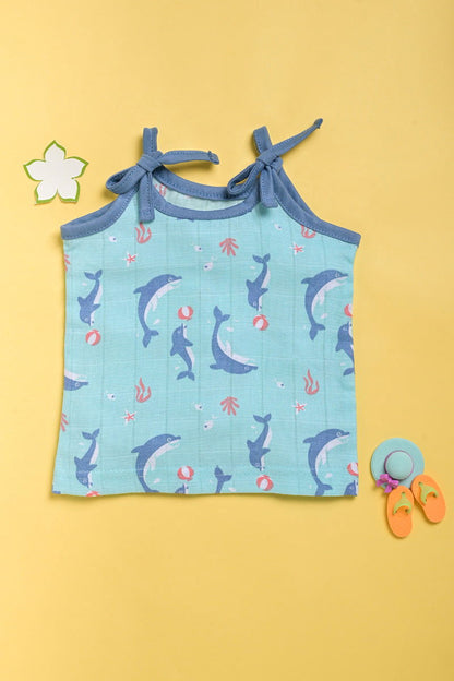 ‘Ocean Dive’ organic muslin top with knots 1 pack: Dolphin - Tinycubs - 