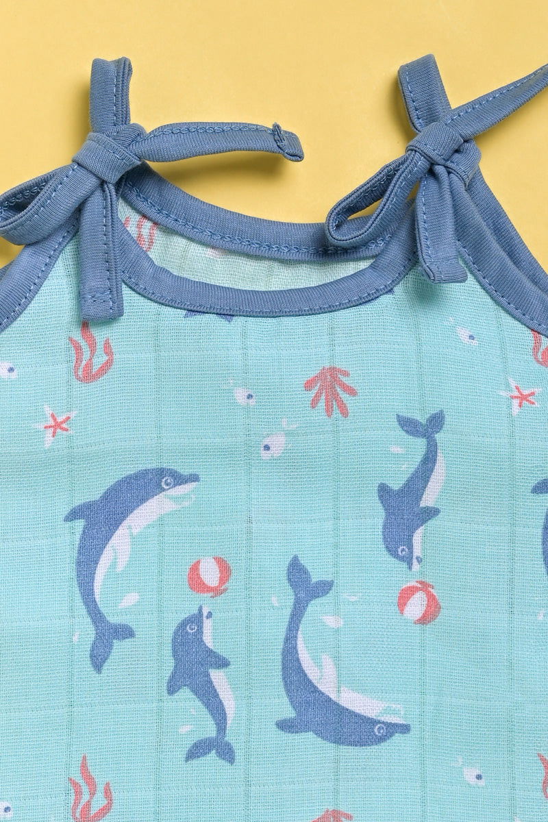 ‘Ocean Dive’ organic muslin top with knots 1 pack: Dolphin - Tinycubs - 