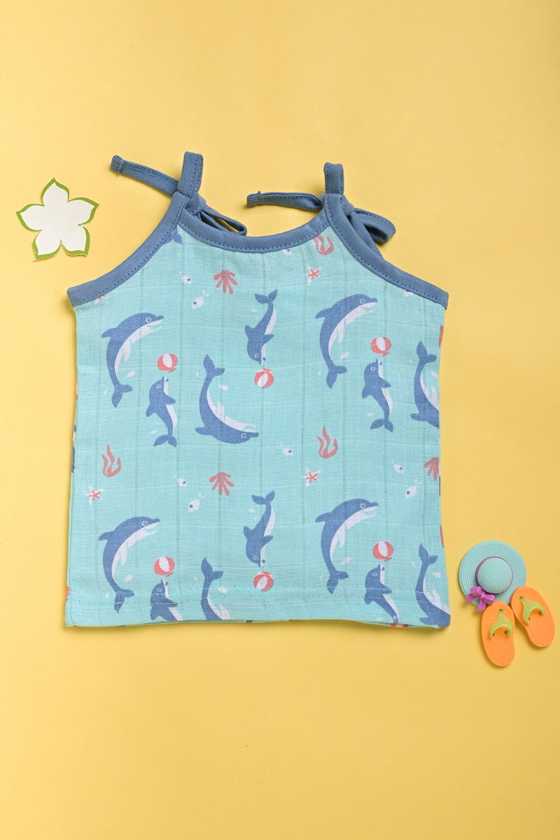 ‘Ocean Dive’ organic muslin top with knots 1 pack: Dolphin - Tinycubs - 
