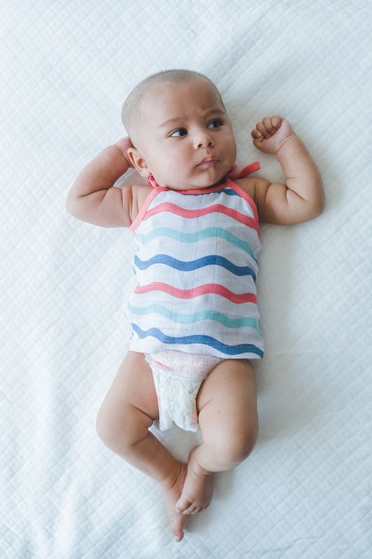 ‘Ocean Dive’ organic muslin top with knots 1 pack: Dreamy Waves - Tinycubs - 