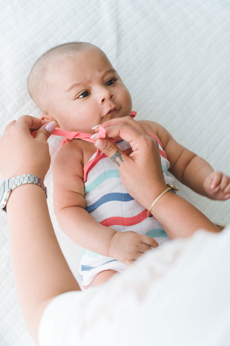 ‘Ocean Dive’ organic muslin top with knots 1 pack: Dreamy Waves - Tinycubs - 