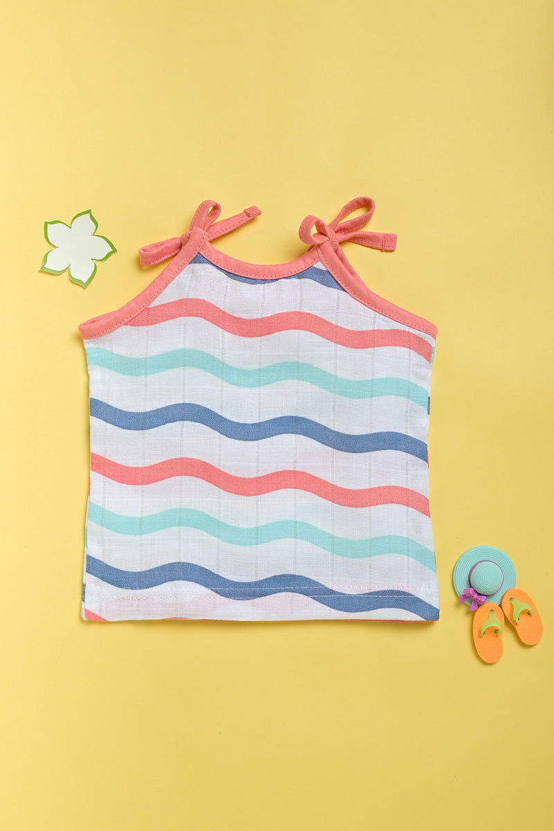 ‘Ocean Dive’ organic muslin top with knots 1 pack: Dreamy Waves - Tinycubs - 