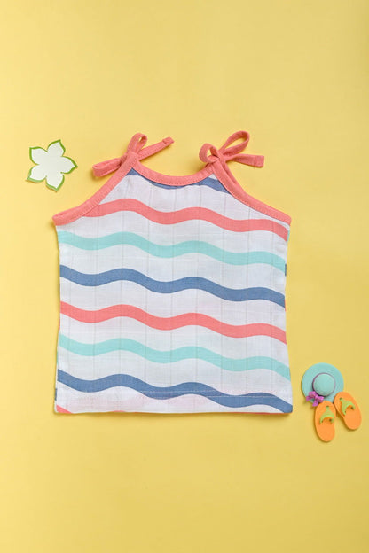 ‘Ocean Dive’ organic muslin top with knots 1 pack: Dreamy Waves - Tinycubs - 