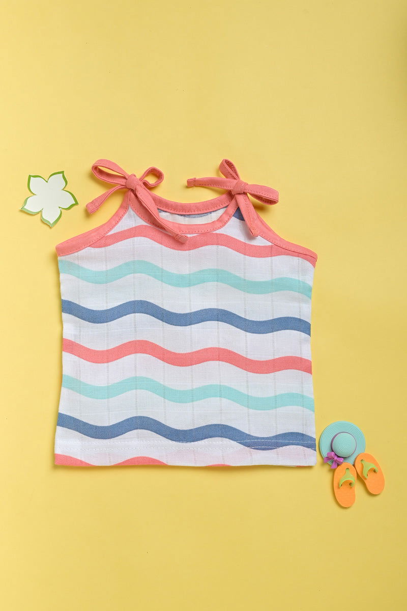 ‘Ocean Dive’ organic muslin top with knots 1 pack: Dreamy Waves - Tinycubs - 