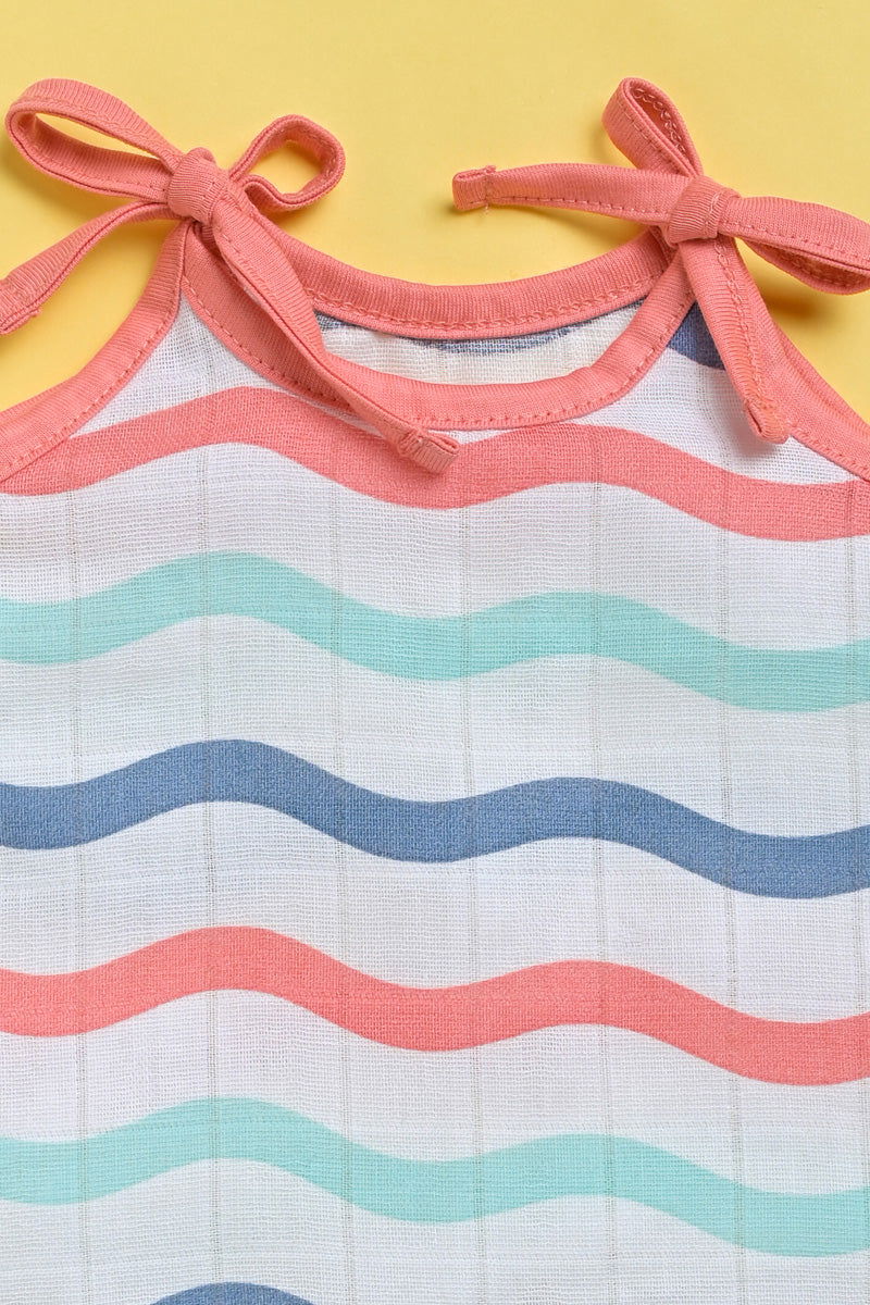 ‘Ocean Dive’ organic muslin top with knots 1 pack: Dreamy Waves - Tinycubs - 