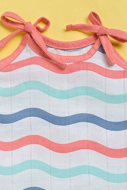 ‘Ocean Dive’ organic muslin top with knots 1 pack: Dreamy Waves - Tinycubs - 