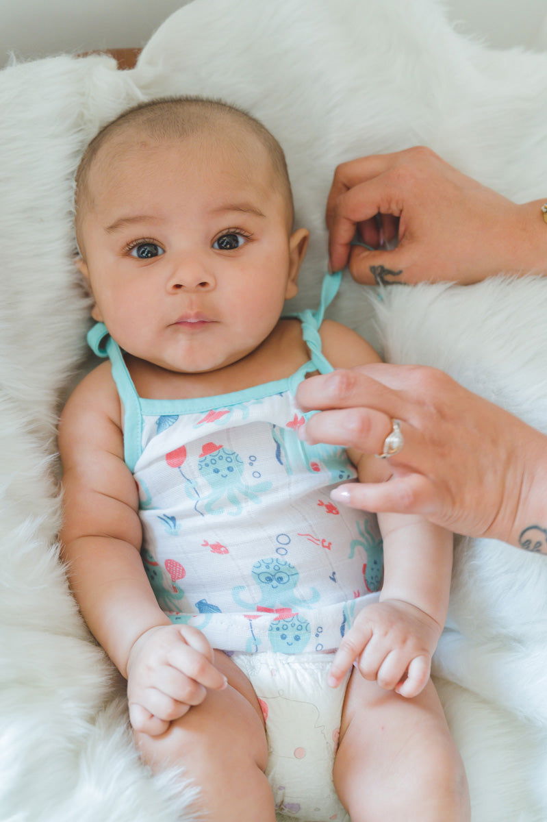 ‘Ocean Dive’ organic muslin top with knots 1 pack: Octopus - Tinycubs - 