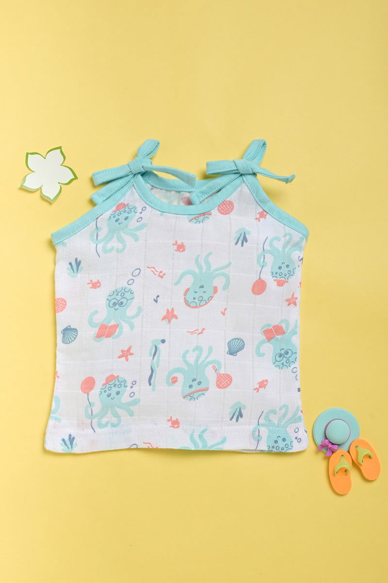 ‘Ocean Dive’ organic muslin top with knots 1 pack: Octopus - Tinycubs - 