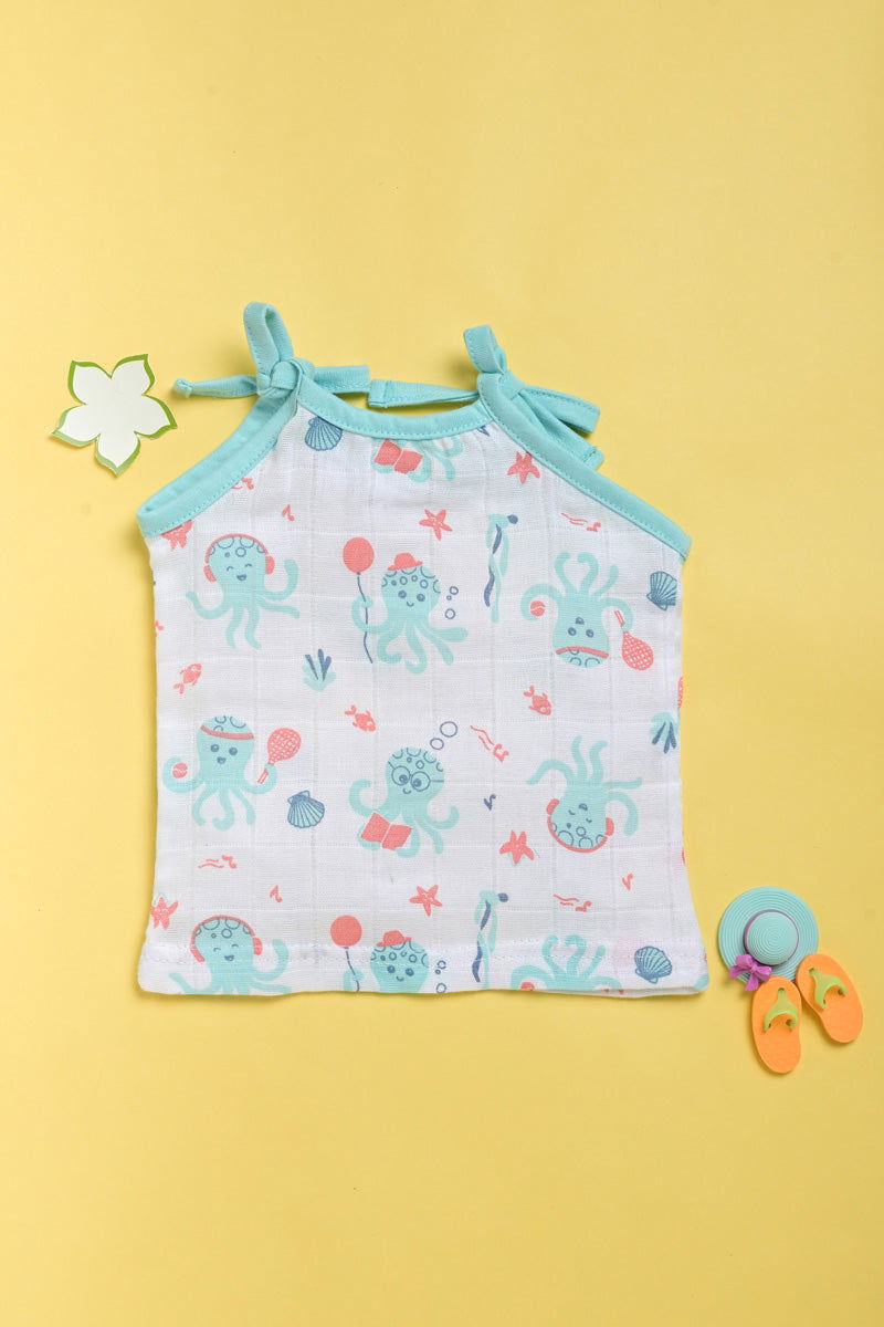 ‘Ocean Dive’ organic muslin top with knots 1 pack: Octopus - Tinycubs - 