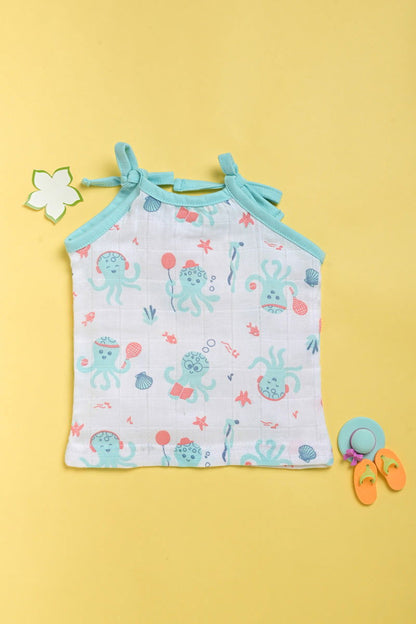 ‘Ocean Dive’ organic muslin top with knots 1 pack: Octopus - Tinycubs - 
