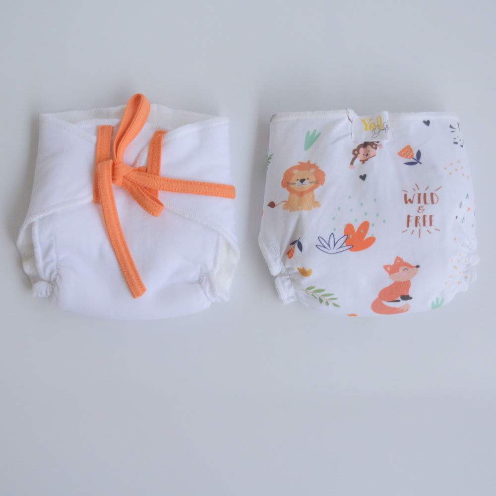 Orange Hearts - Doodle Dry Nappies (Set of 2) - Tinycubs - 