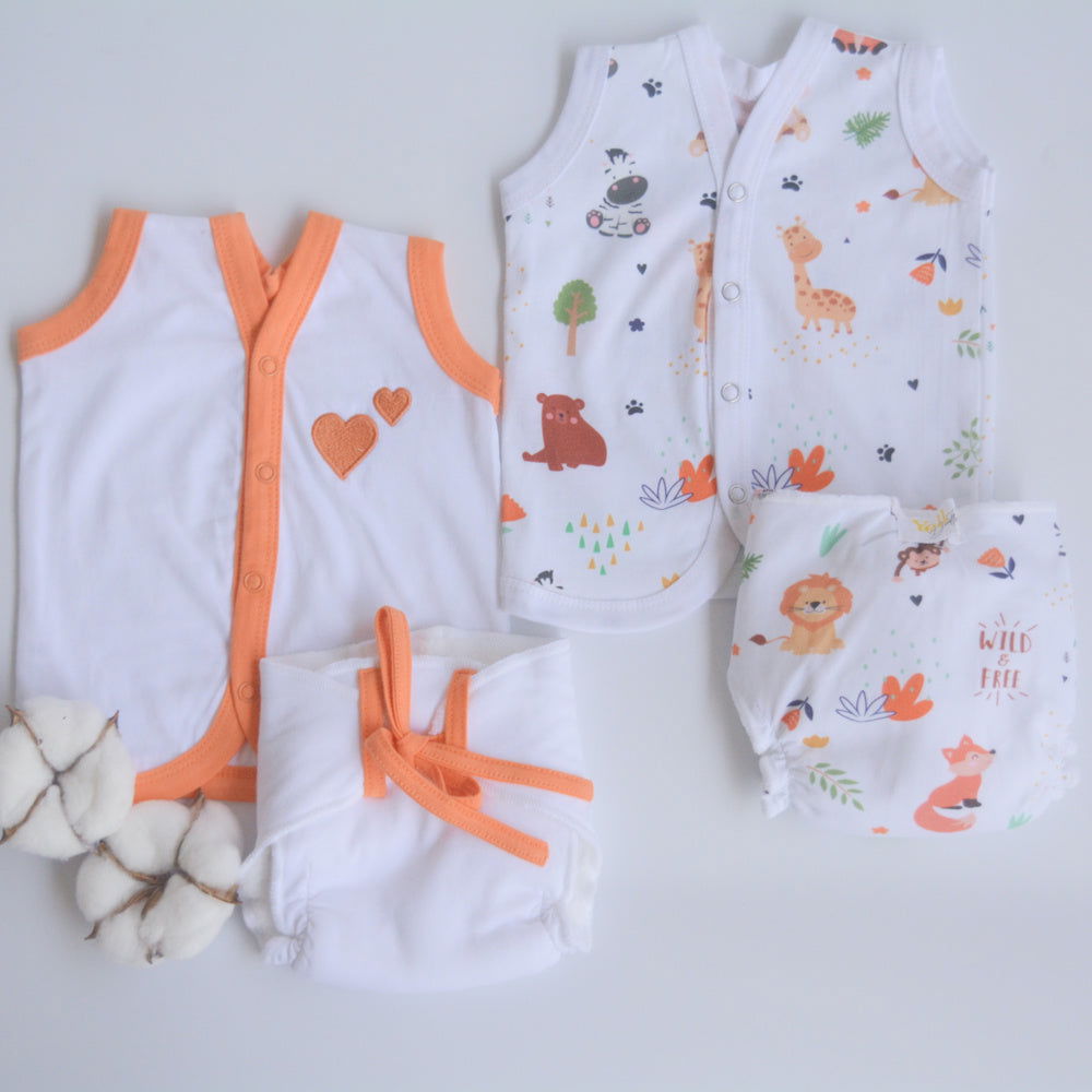 Orange Hearts - Everyday Essentials Nappy & Vest (Set of 4) - Tinycubs - 