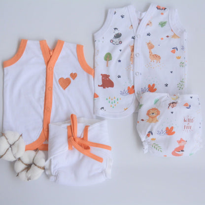 Orange Hearts - Everyday Essentials Nappy & Vest (Set of 4) - Tinycubs - 
