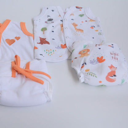 Orange Hearts - Everyday Essentials Nappy & Vest (Set of 4) - Tinycubs - 
