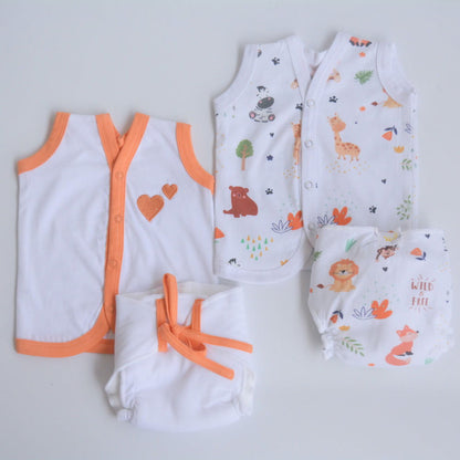 Orange Hearts - Everyday Essentials Nappy & Vest (Set of 4) - Tinycubs - 