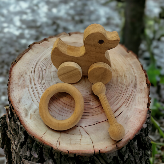 Organic & Healthy Pull Toy & Teethers - Duck, Ring & Dumbbell Shapes - Tinycubs - 