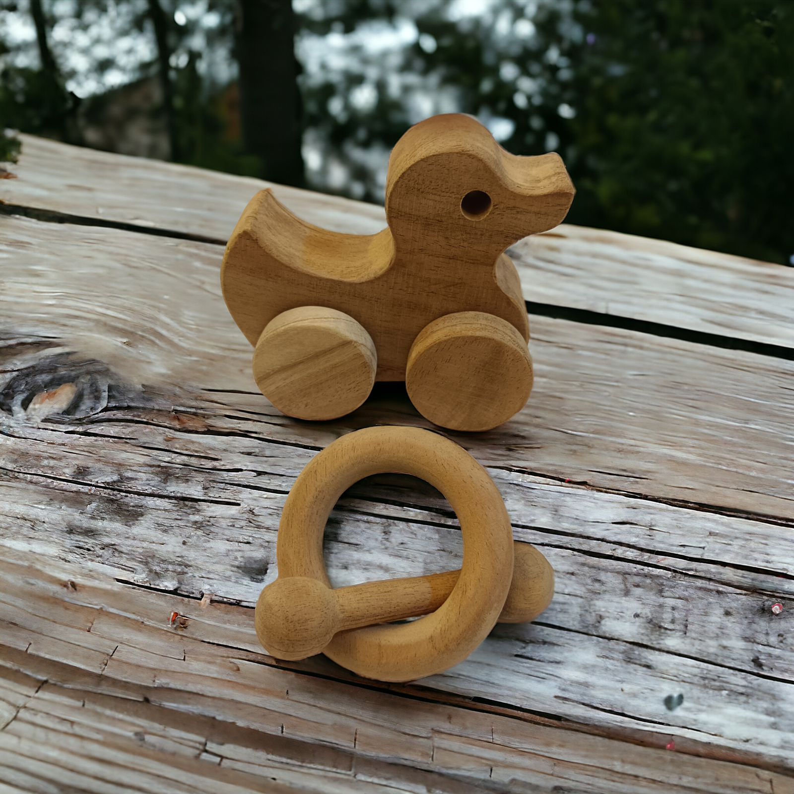 Organic & Healthy Pull Toy & Teethers - Duck, Ring & Dumbbell Shapes - Tinycubs - 