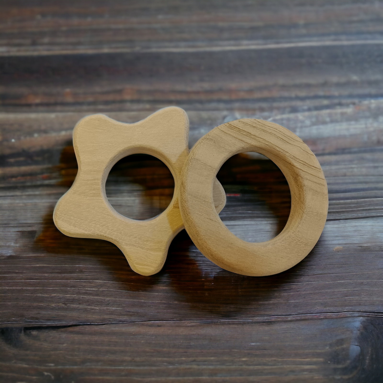 Pack of 2 Neem Wooden Teethers For Babies Of Age 0 To 3 Years |Flower & Circle Shapes - Tinycubs - 
