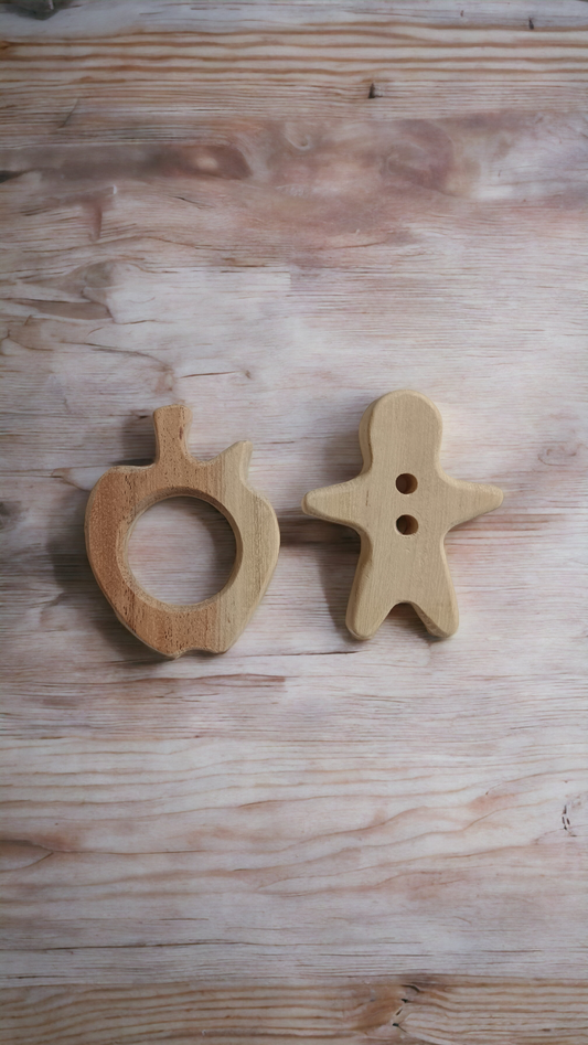 Pack of 2 Neem Wooden Teethers For Babies of Age 0 To 3 Years | Apple & Man Shapes - Tinycubs - 