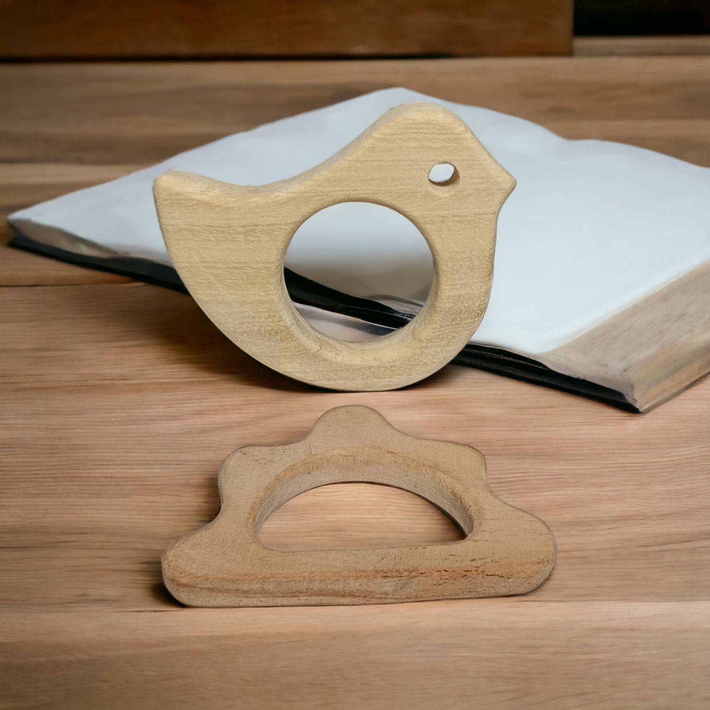 Pack of 2 Neem Wooden Teethers For Babies of Age 0 To 3 Years| Dove & Cloud Shapes - Tinycubs - 