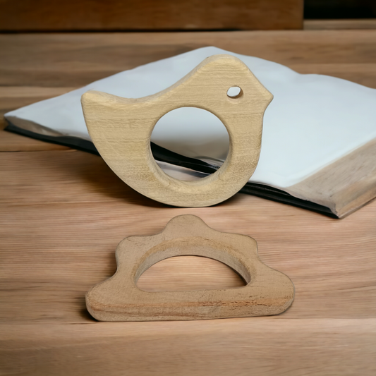 Pack of 2 Neem Wooden Teethers For Babies of Age 0 To 3 Years| Dove & Cloud Shapes - Tinycubs - 