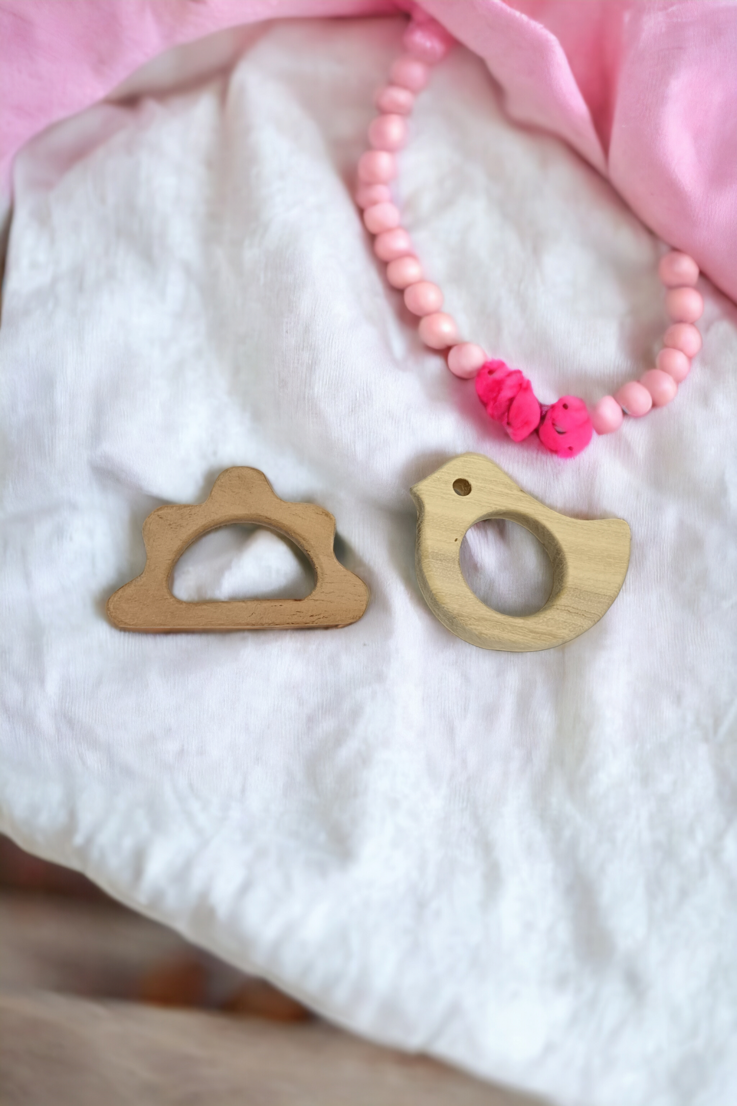 Pack of 2 Neem Wooden Teethers For Babies of Age 0 To 3 Years| Dove & Cloud Shapes - Tinycubs - 