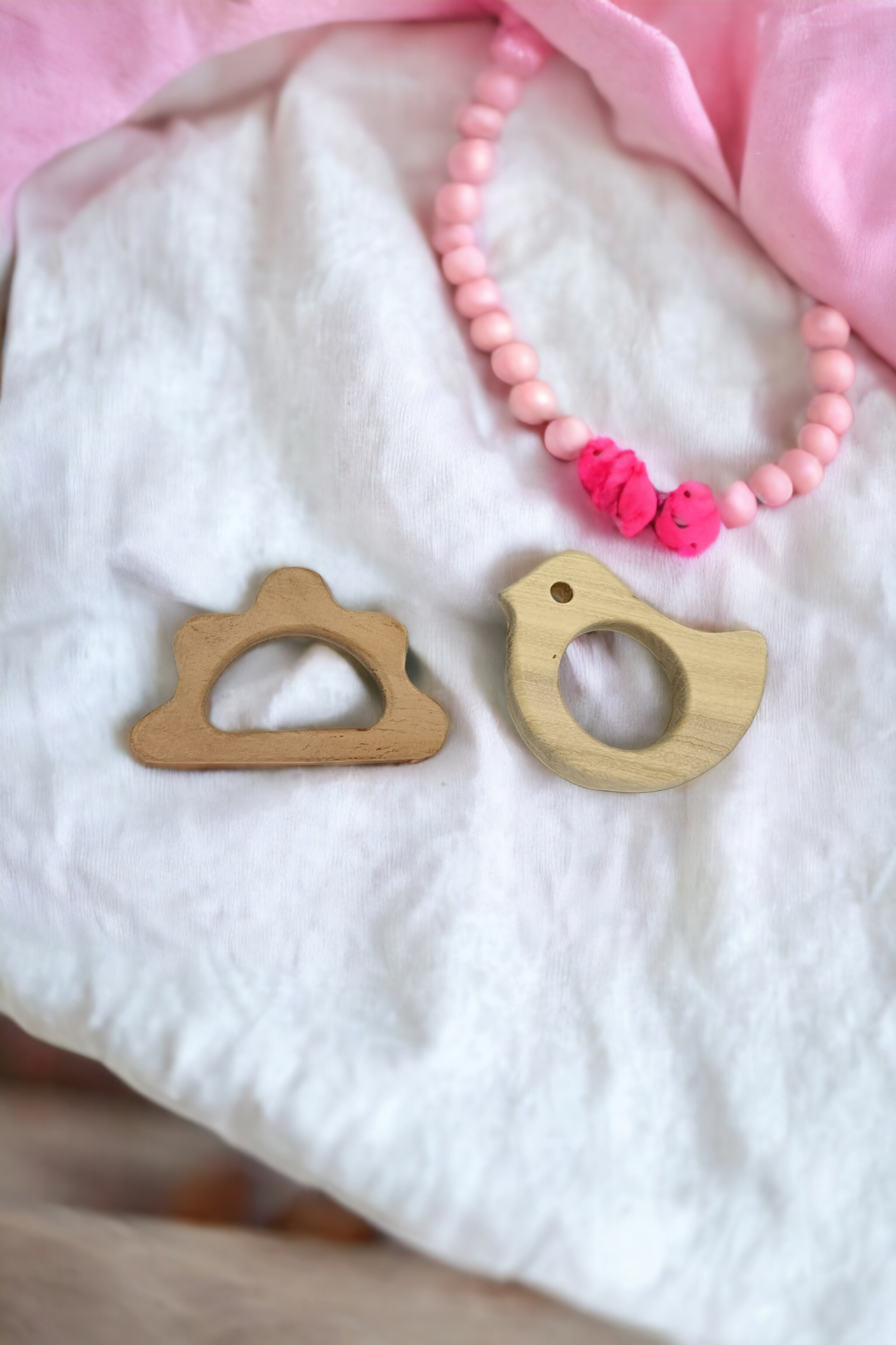 Pack of 2 Neem Wooden Teethers For Babies of Age 0 To 3 Years| Dove & Cloud Shapes - Tinycubs - 