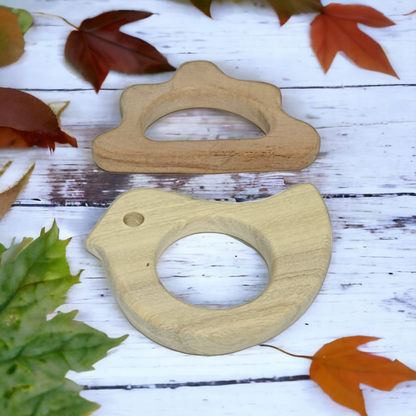 Pack of 2 Neem Wooden Teethers For Babies of Age 0 To 3 Years| Dove & Cloud Shapes - Tinycubs - 