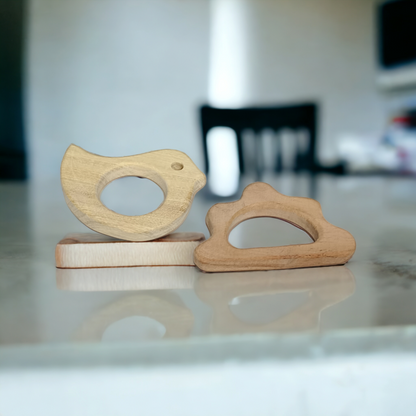 Pack of 2 Neem Wooden Teethers For Babies of Age 0 To 3 Years| Dove & Cloud Shapes - Tinycubs - 