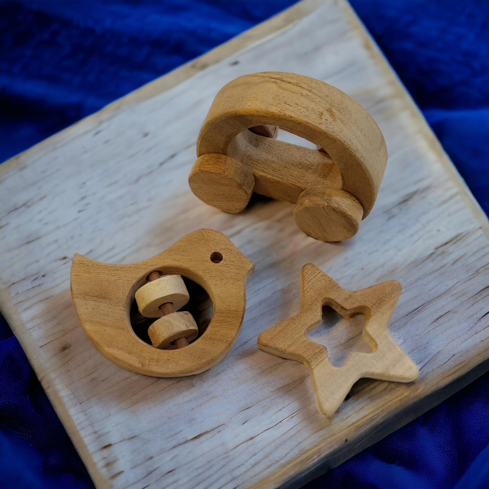 Pack of 3 Neem Wooden Teether-Rattle-Wheel Toy - Tinycubs - 