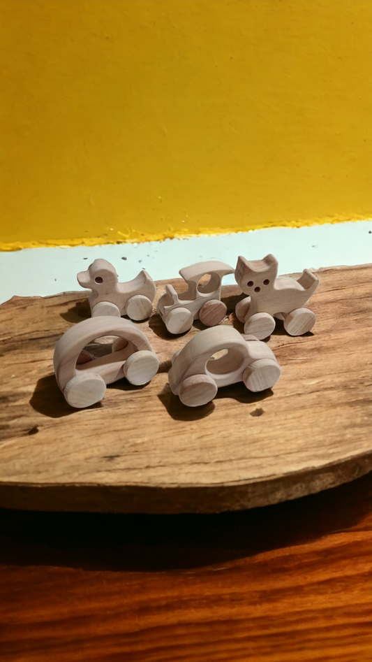 Pack of 5 Toys Unique Wheel Toys for Growing Toddlers- Made from Pure & Seasoned Neem Wood - Tinycubs - 