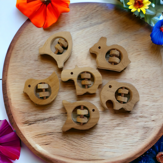 Pack of 6 Neem Wooden Rattles| Sound Making Toys For Toddlers - Tinycubs - 