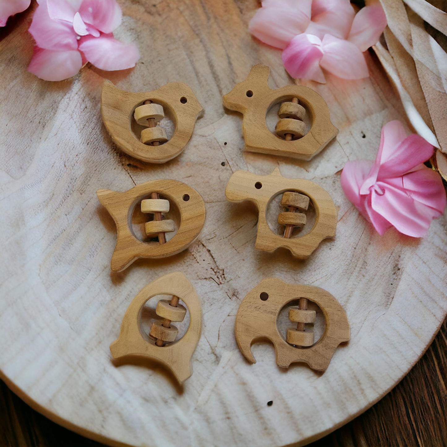 Pack of 6 Neem Wooden Rattles| Sound Making Toys For Toddlers - Tinycubs - 