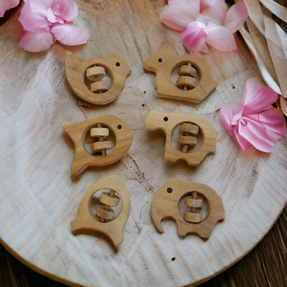 Pack of 6 Neem Wooden Rattles| Sound Making Toys For Toddlers - Tinycubs - 