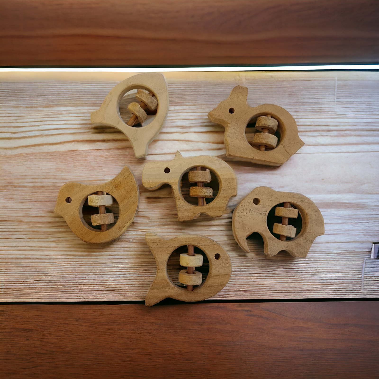 Pack of 6 Neem Wooden Rattles| Sound Making Toys For Toddlers - Tinycubs - 