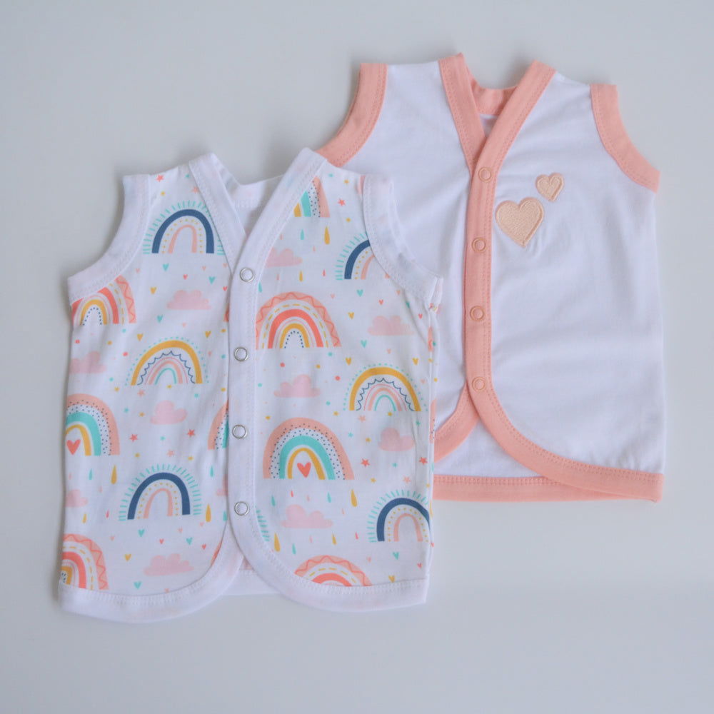 Peach Hearts - Doodle Baby Vests (Set of 2) - Tinycubs - 