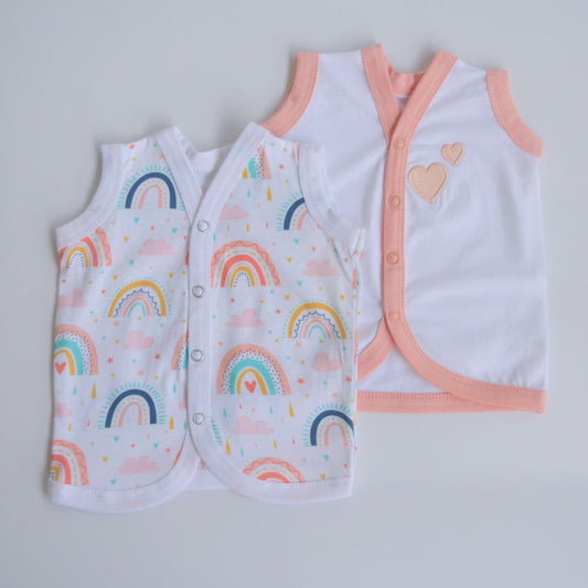 Peach Hearts - Doodle Baby Vests (Set of 2) - Tinycubs - 