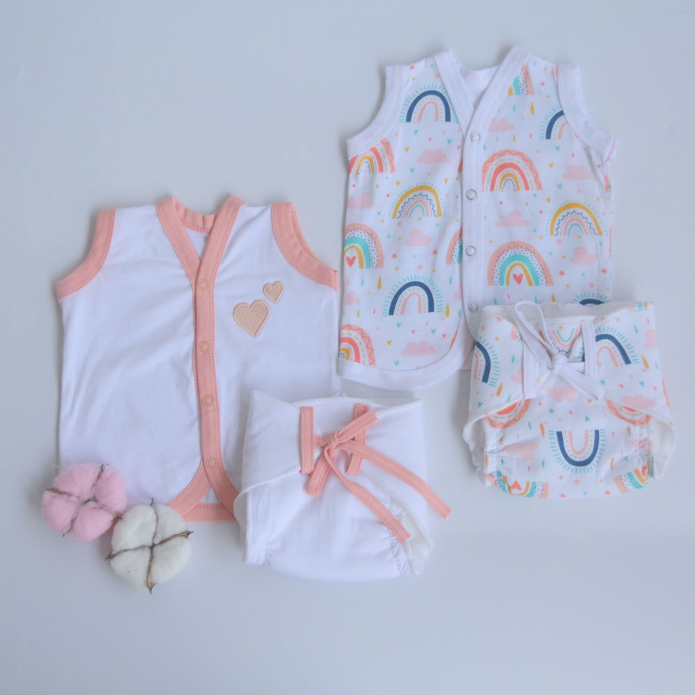 Peach Hearts - Everyday Essentials Nappy & Vest (Set of 4) - Tinycubs - 