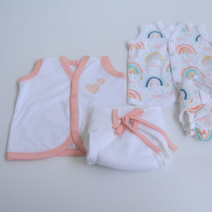 Peach Hearts - Everyday Essentials Nappy & Vest (Set of 4) - Tinycubs - 