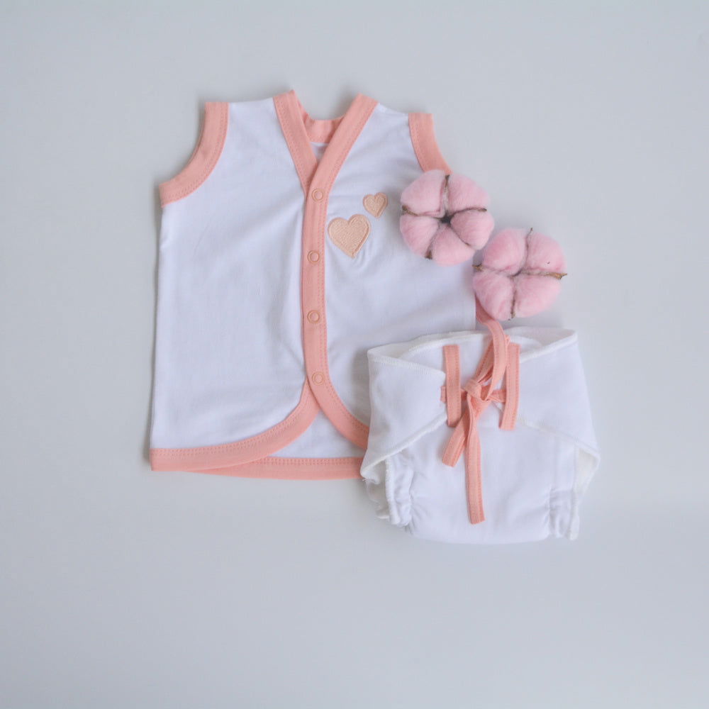 Peach Hearts - Everyday Essentials Nappy & Vest (Set of 4) - Tinycubs - 