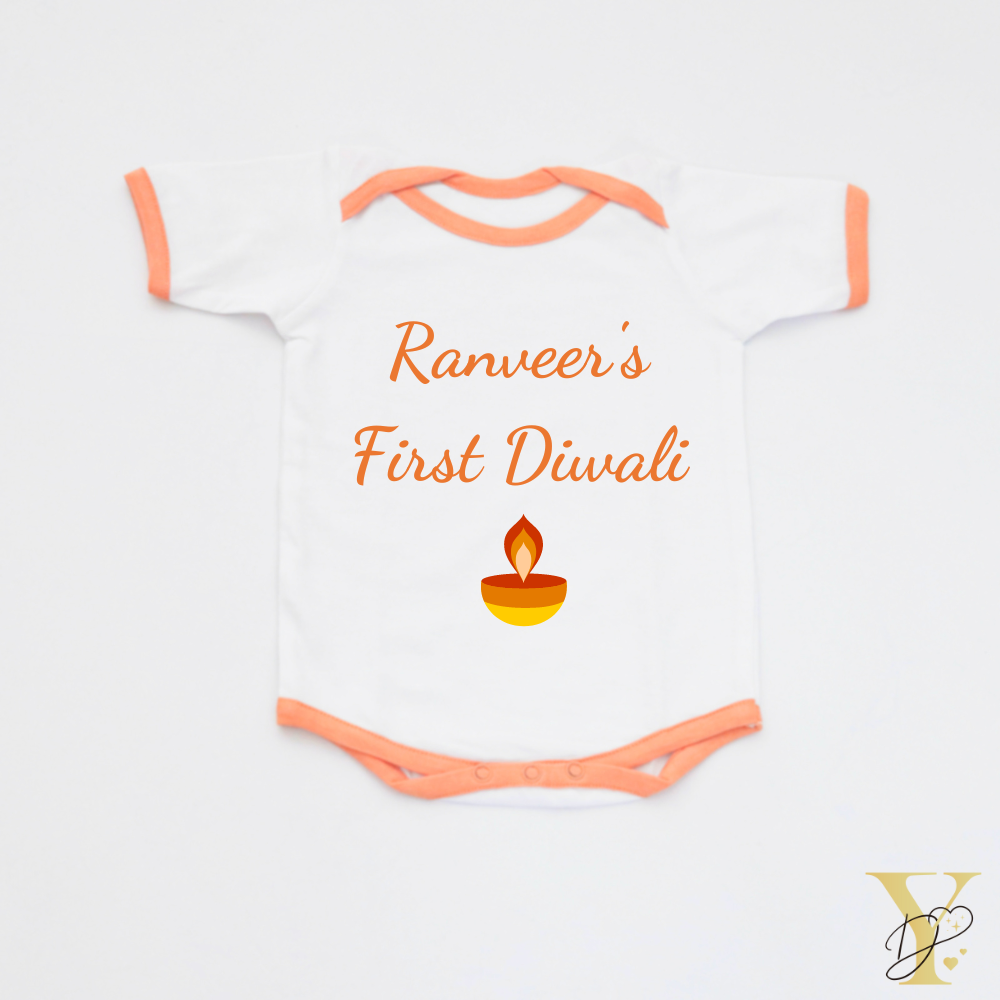 Personalised Bodysuit - My First Diwali (orange love) - Tinycubs - 