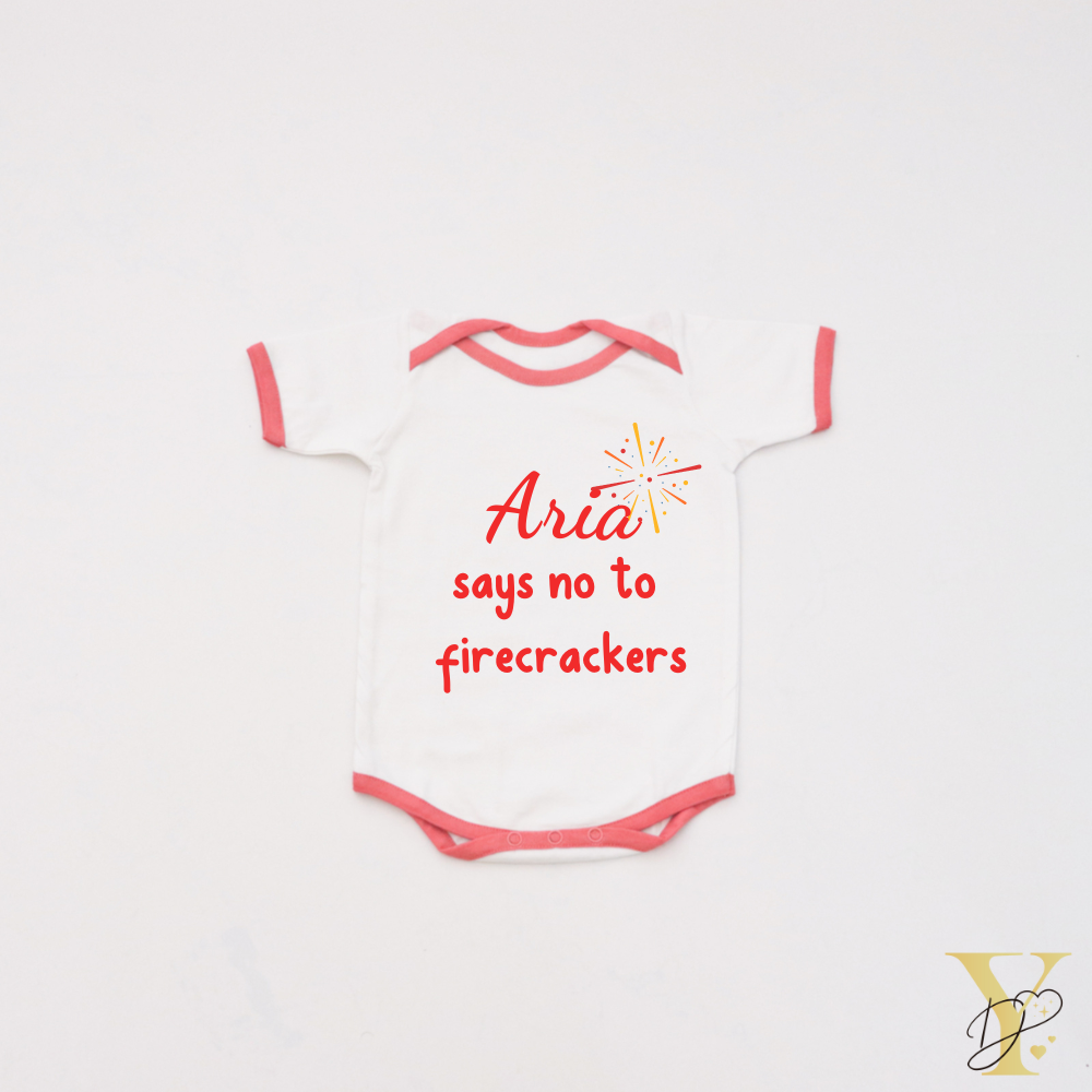 Personalised Bodysuit - Say no to firecrackers (red love) - Tinycubs - 