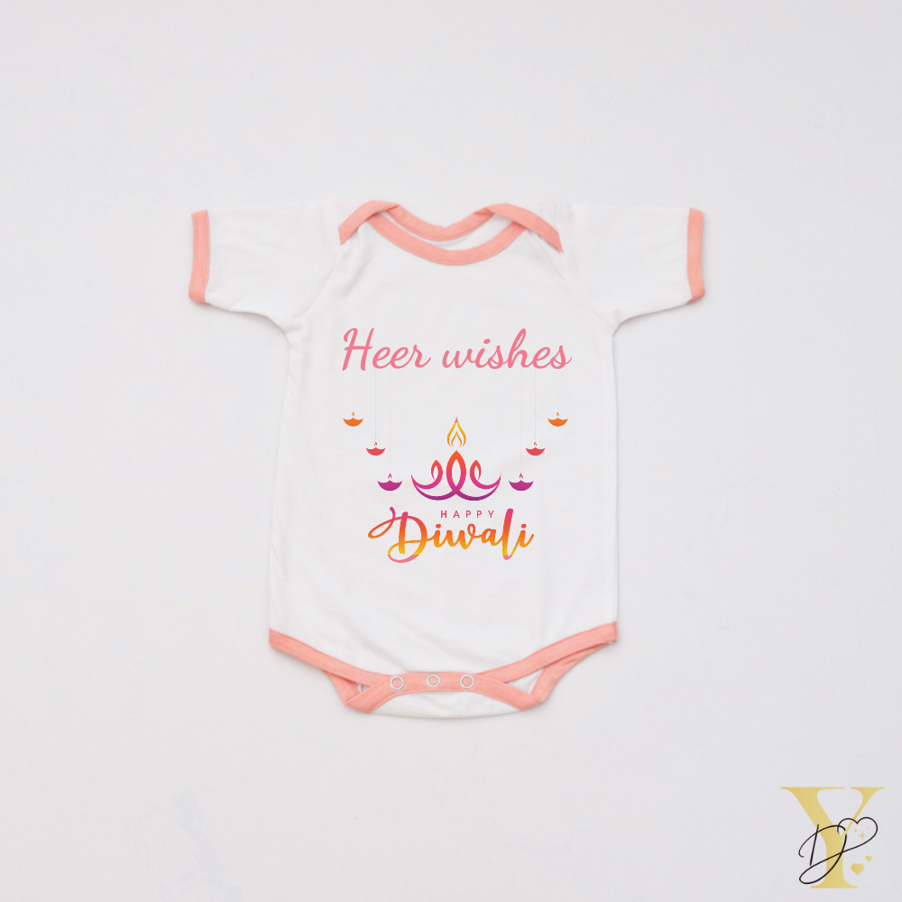 Personalised Bodysuit - Wishes Happy Diwali (peach love) - Tinycubs - 