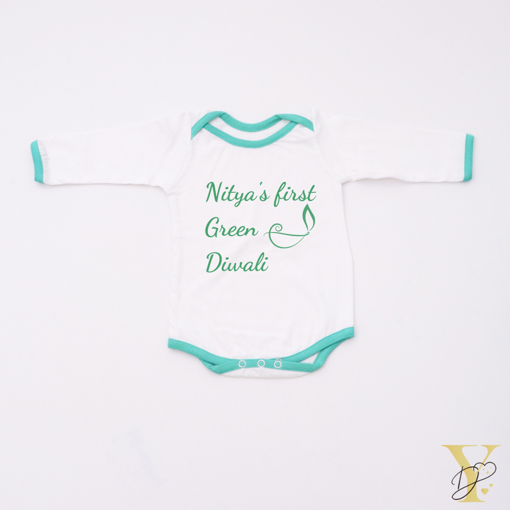 Personalised Bodysuit (full sleeves) - Celebrating Green Diwali (green love) - Tinycubs - 