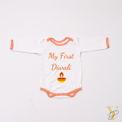 Personalised Bodysuit (full sleeves) - My First Diwali (orange love) - Tinycubs - 