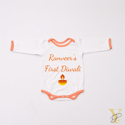 Personalised Bodysuit (full sleeves) - My First Diwali (orange love) - Tinycubs - 